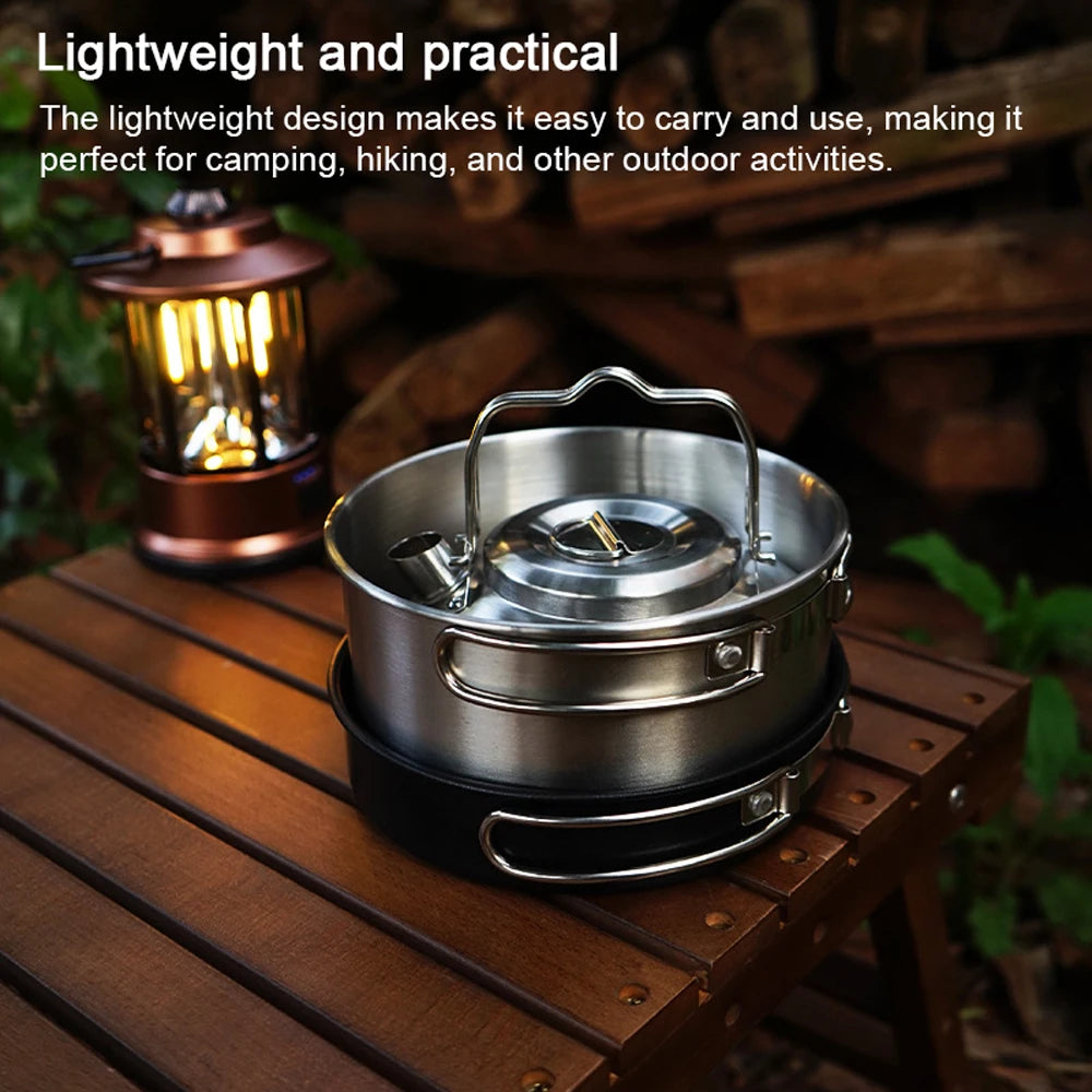 Camping Hiking Cookware Set Outdoor Portable Picnic Tableware Kit Stainless Steel Pot Frying Pan Kettle Set For Outdoor Cooking